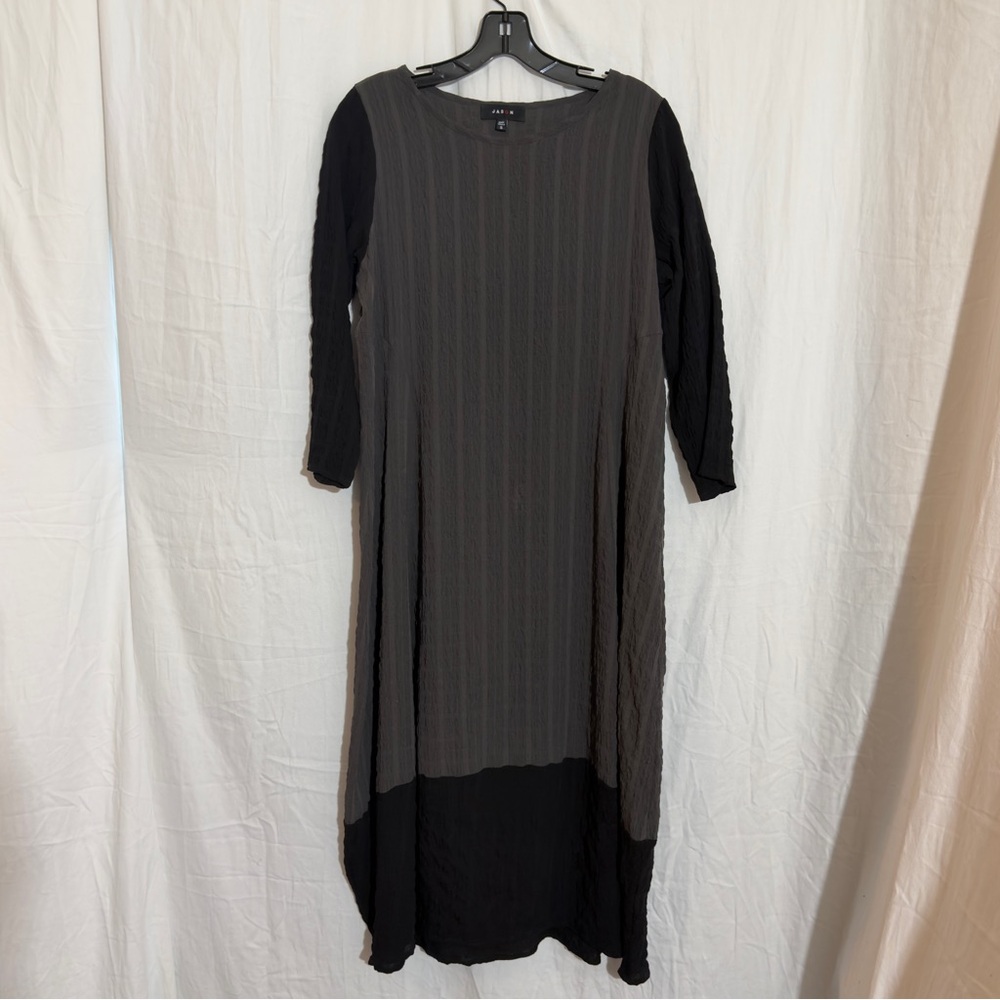 Jason Black Gray Textured Midi Dress Sz S USA Made Long Sleeve Minimalist